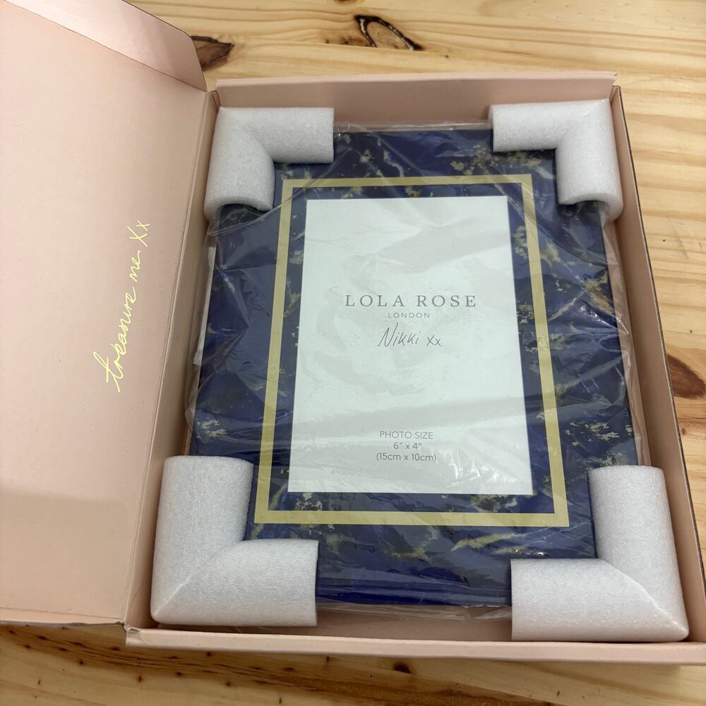 Lola Rose London Rectangular Photo Frame 6" X 4" Blue Gold NWT